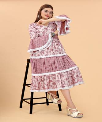 Growish Wine Capsule Foli print Indo Western Style Dress 2