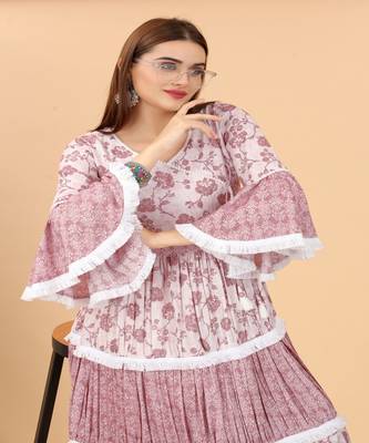 Growish Wine Capsule Foli print Indo Western Style Dress 4