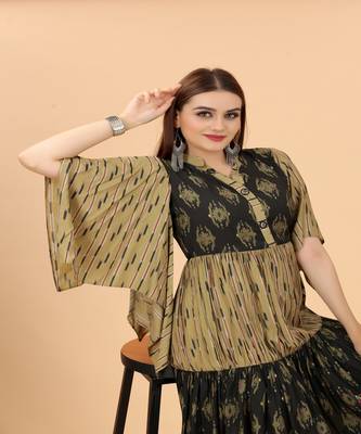 Growish Green Capsule Foli print Indo Western Style Dress 4