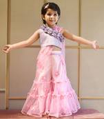 Lilac Choli and Pink Flower Net Sharara