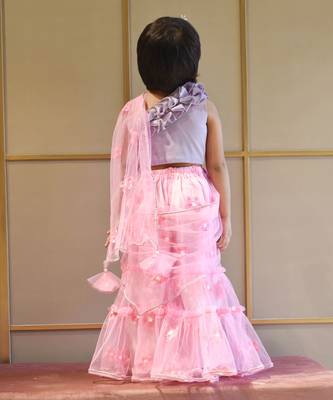 Lilac Choli and Pink Flower Net Sharara 2