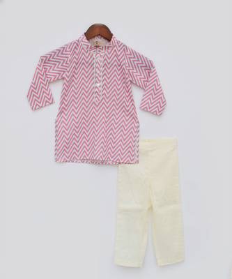 Pink Zig Zag Kurta and Off White Pant 1