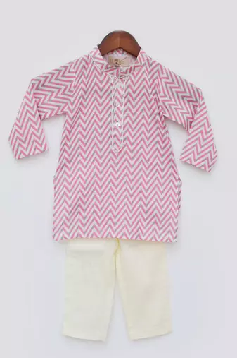 Pink Zig Zag Kurta and Off White Pant