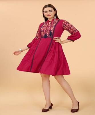 Growish Dark Pink Multi Embroidery Indo Western Style Dress 1