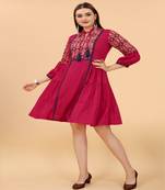 Growish Dark Pink Multi Embroidery Indo Western Style Dress