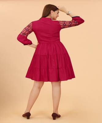 Growish Dark Pink Multi Embroidery Indo Western Style Dress 5