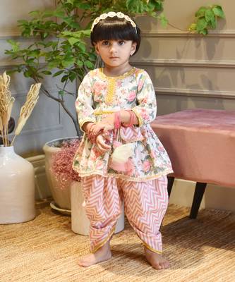 Pink Floral Print Peplum and Dhoti 1