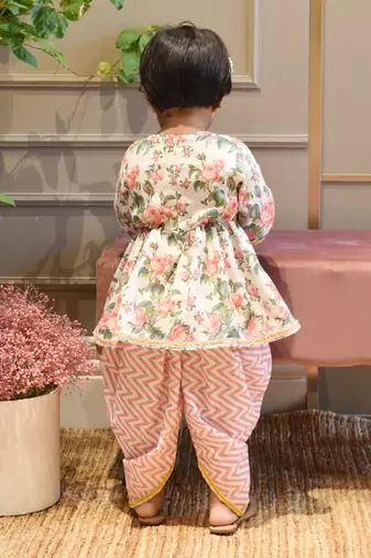 Pink Floral Print Peplum and Dhoti
