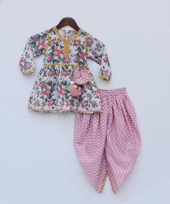 Pink Floral Print Peplum and Dhoti 3