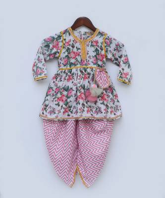 Pink Floral Print Peplum and Dhoti 4