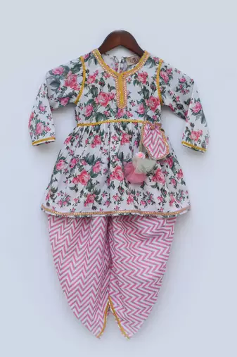 Pink Floral Print Peplum and Dhoti
