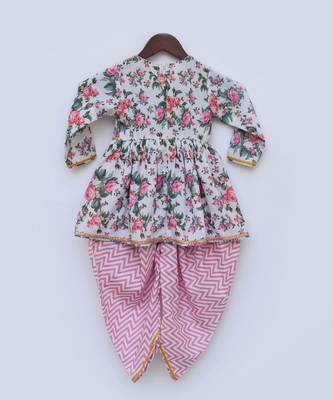 Pink Floral Print Peplum and Dhoti 5