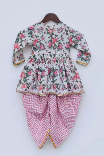 Pink Floral Print Peplum and Dhoti