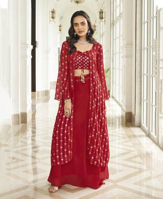 Koti Salwar Suit Georgette Red 1