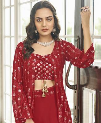 Koti Salwar Suit Georgette Red 2