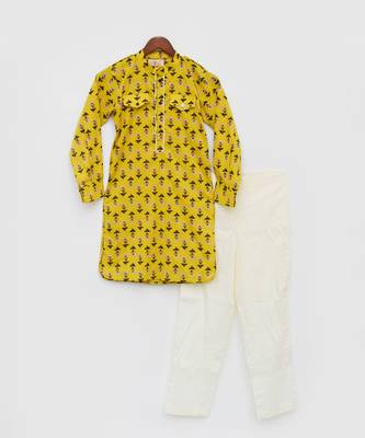 Yellow Print Kurta and Pant 3
