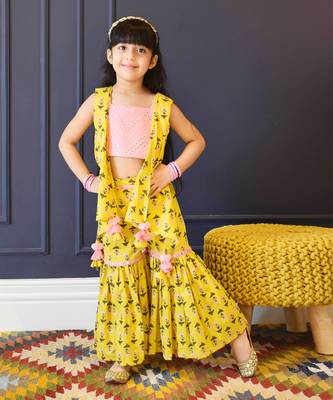 Yellow Print Top and Sharara Set 1