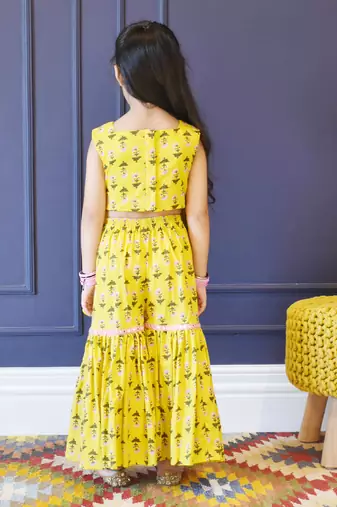 Yellow Print Top and Sharara Set