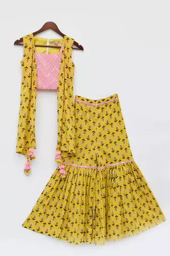 Yellow Print Top and Sharara Set