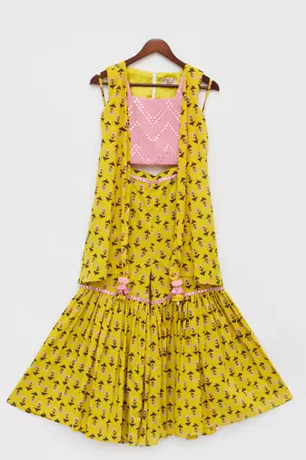 Yellow Print Top and Sharara Set