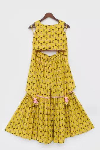 Yellow Print Top and Sharara Set