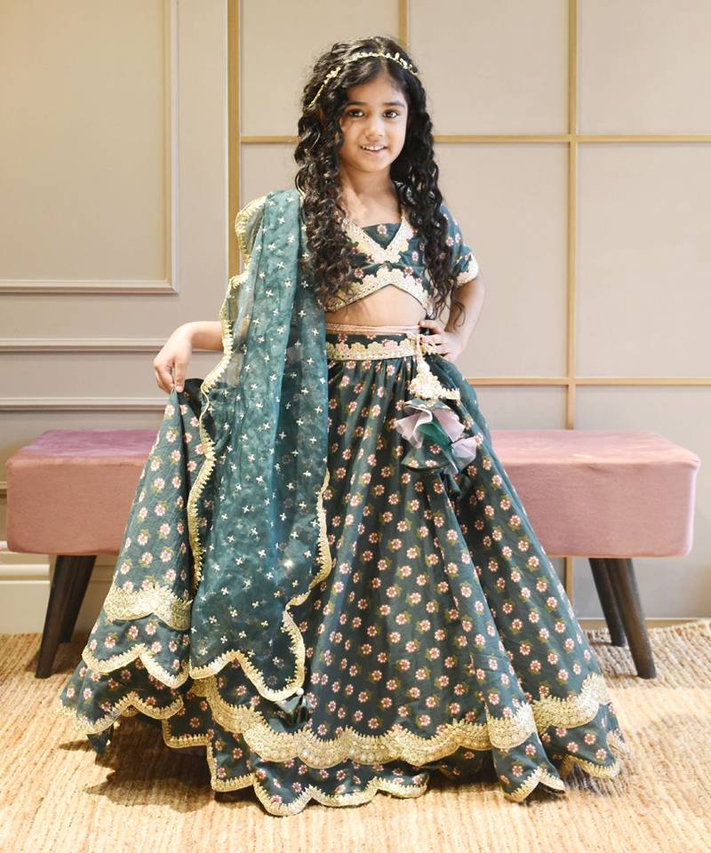 Green Printed Lehenga Choli and Dupatta