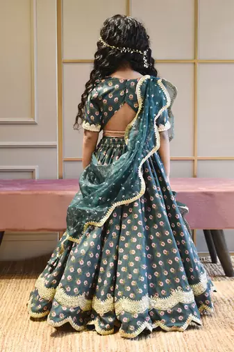 Green Printed Lehenga Choli and Dupatta