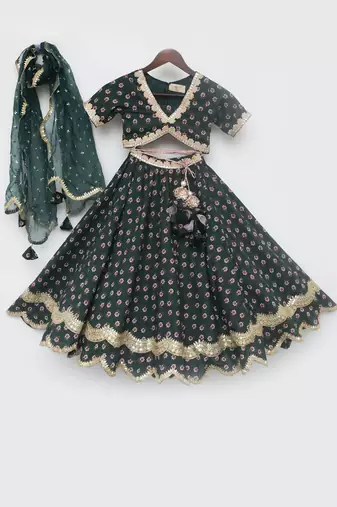 Green Printed Lehenga Choli and Dupatta