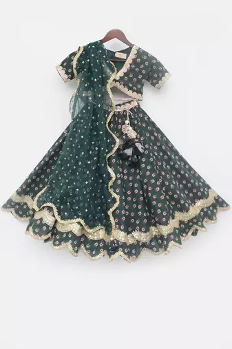 Green Printed Lehenga Choli and Dupatta