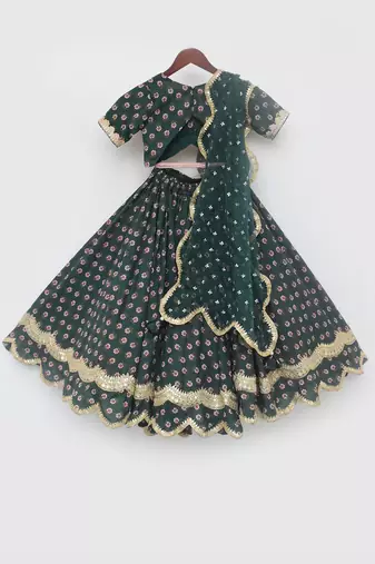 Green Printed Lehenga Choli and Dupatta