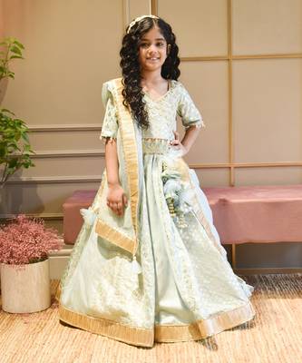Blue Chanderi Lehenga Choli and Dupatta 1