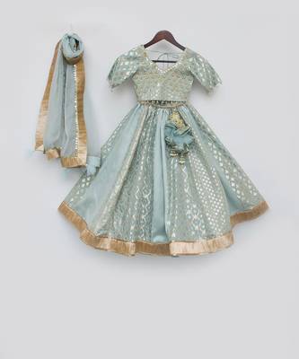 Blue Chanderi Lehenga Choli and Dupatta 3