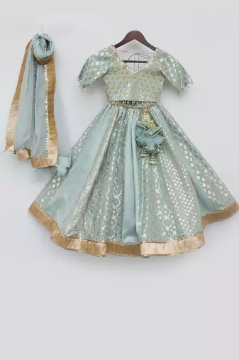 Blue Chanderi Lehenga Choli and Dupatta
