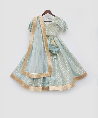 Blue Chanderi Lehenga Choli and Dupatta 4