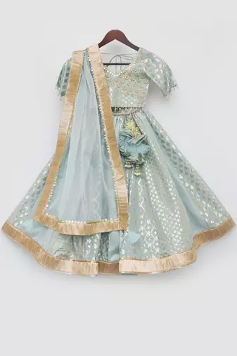 Blue Chanderi Lehenga Choli and Dupatta