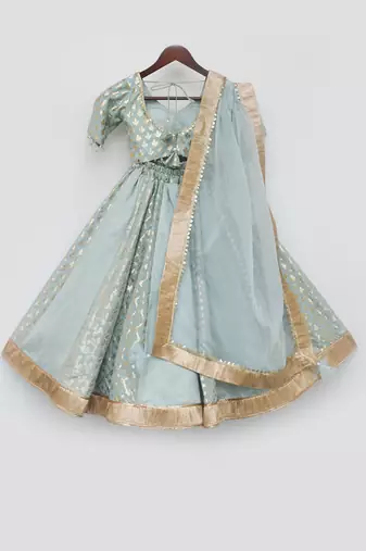 Blue Chanderi Lehenga Choli and Dupatta