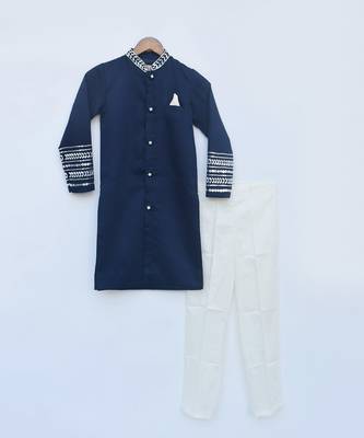 Blue Silk Ajkan and Off white Pant 2