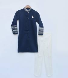 Blue Silk Ajkan and Off white Pant