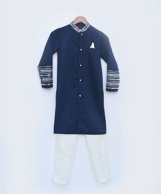 Blue Silk Ajkan and Off white Pant 1