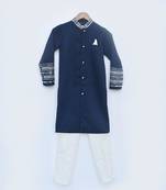 Blue Silk Ajkan and Off white Pant