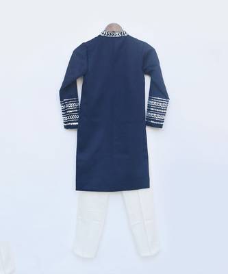 Blue Silk Ajkan and Off white Pant 3