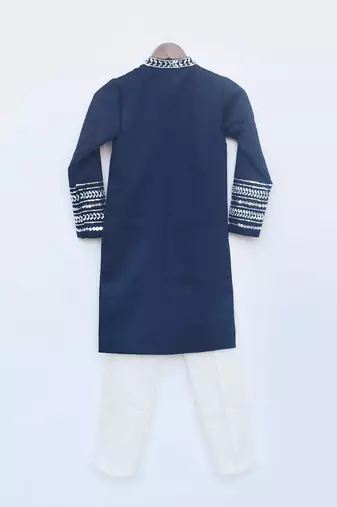 Blue Silk Ajkan and Off white Pant
