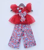 Red Organza Top and Printed Plazo Pant