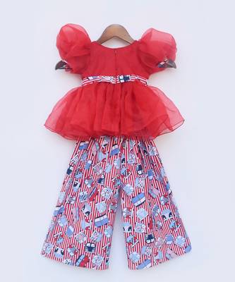Red Organza Top and Printed Plazo Pant 2