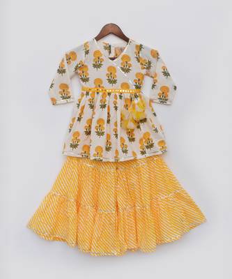 Yellow Print Kurti Sharara 1