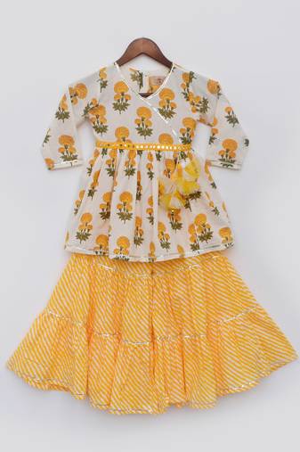 Yellow Print Kurti Sharara