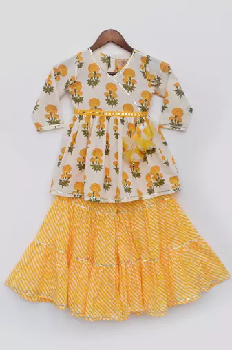 Yellow Print Kurti Sharara