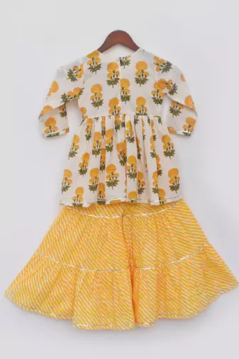 Yellow Print Kurti Sharara