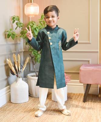 Green Silk Ajkan and Pant 1