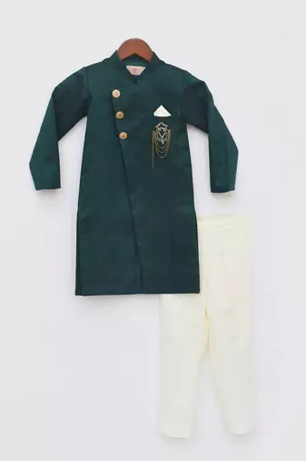 Green Silk Ajkan and Pant
